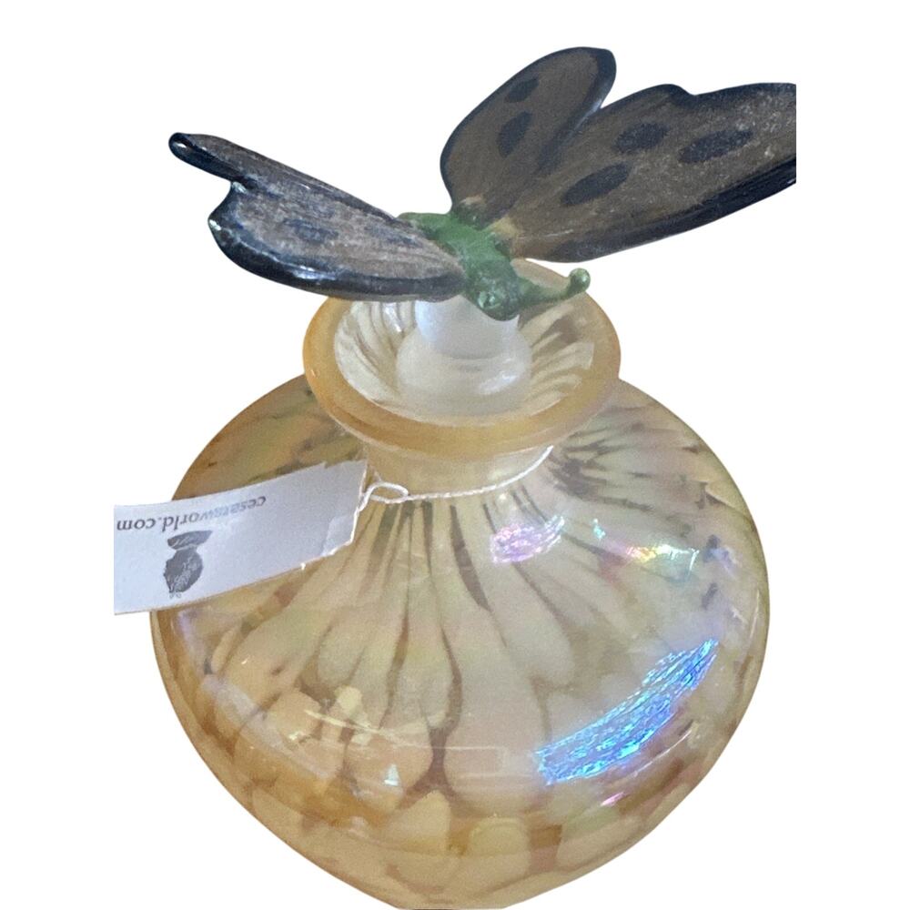 Crystal Glass Perfume‎ Bottle W/yellow butterfly Stopper